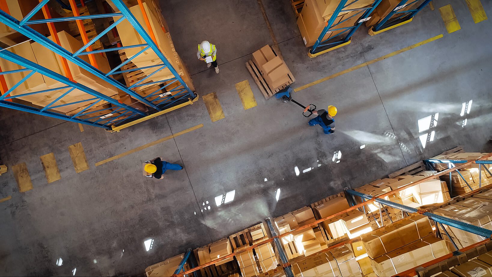 Warehouse workers from above